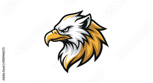 Illustration of an eagle head in profile showcasing sharp features and vibrant plumage details