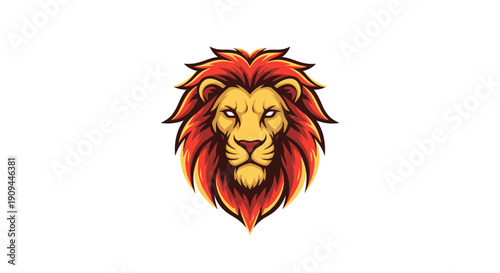 Vibrant illustration of a lion's head with flowing mane from a frontal viewpoint in a graphic style