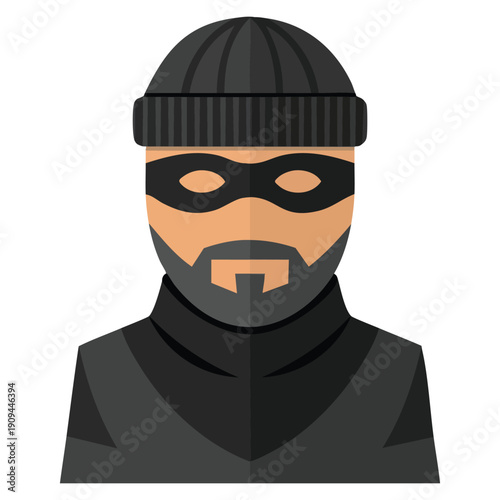 Thief robber vector icon illustrated in flat style isolated on white background perfect for web design security crime alert and danger related interfaces
