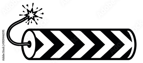 Line art illustration of a dynamite stick depicting a sparking fuse for danger concepts