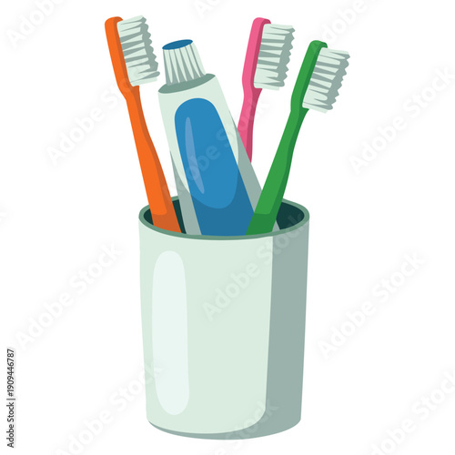 Toothbrush toothpaste in glass isolated on white background flat vector illustration oral hygiene concept ideal for dental care health education bathroom visuals and medical themed designs