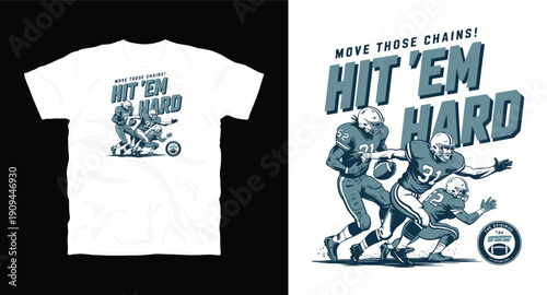 Football players move chains hit hard vintage sports illustration for t-shirt design