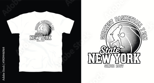State New York greatest basketball team since 1967 varsity apparel vector graphic with halftone player t-shirt design print