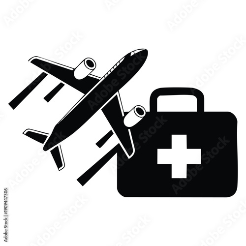 Travel medicine icon glyph vector illustration representing healthcare safety vaccination prevention and medical preparation for travel concept