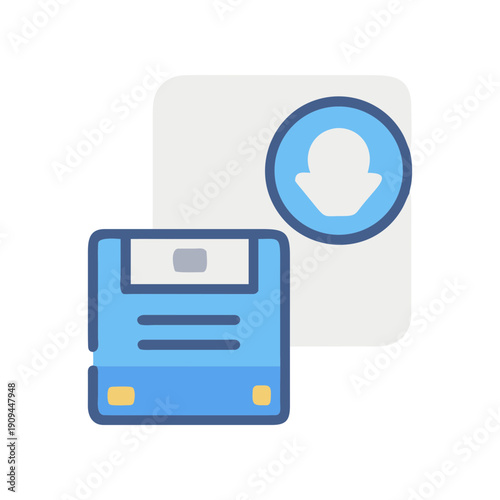 Vector illustration of blue floppy disk and cloud icon