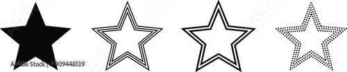Four black and white star shapes with different symbol