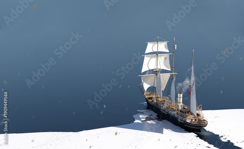 Photography Historic polar exploration ship handcrafted interpretation of Endurance 3D rende