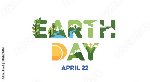 Celebrate Earth Day April 22 with nature-inspired graphics and vibrant illustrations promoting environmental awareness and a greener future for our planet