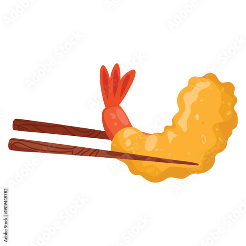 Prawn tempura with chopsticks crispy seafood illustration perfect for japanese menu restaurant branding packaging and culinary design projects