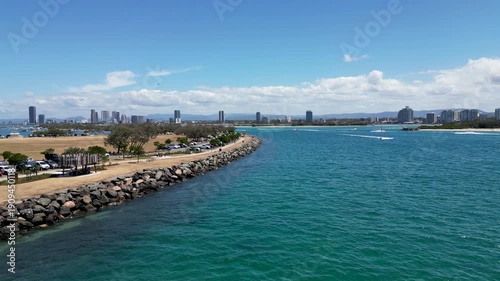 Aerial drone video of the spit, Gold Coast