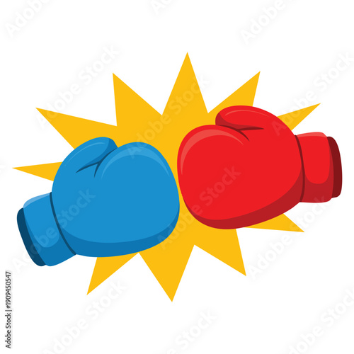 Red and blue boxing gloves illustration sports combat training competition fighting equipment design suitable for athletic and fitness visuals