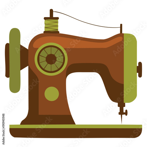 Retro sewing machine illustrated in paper sticker style vector design ideal for fashion tailoring craft handmade and sewing related visuals
