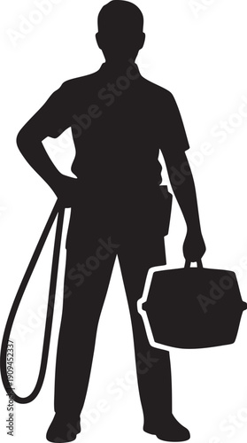 Pet sitter silhouette with leash and carrier professional animal care service man vector