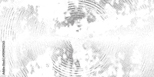 Black and white abstract background with horizontal lines and halftone dot clusters, glitch art texture, modern minimal vector