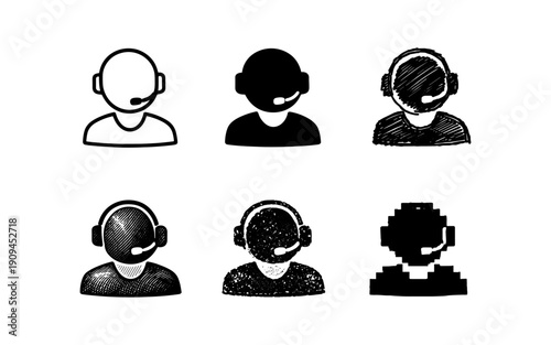 Collection of diverse customer service representative icons in various artistic styles