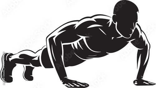 Fit man performing push up exercise silhouette, strong bodybuilder training, healthy lifestyle workout