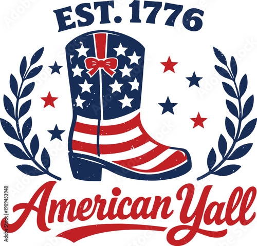 American Yall 1776 Patriotic Boot Illustration