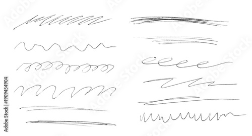 Fotografi set of hand drawn ball pen scribble lines and curves isolated on white or transp