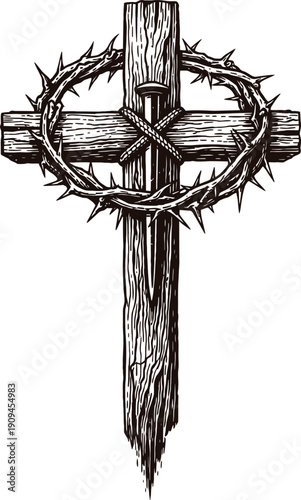 Wooden Cross Crown Of Thorns Christian Symbol
