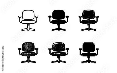 Collection of office chairs in various artistic styles and digital formats
