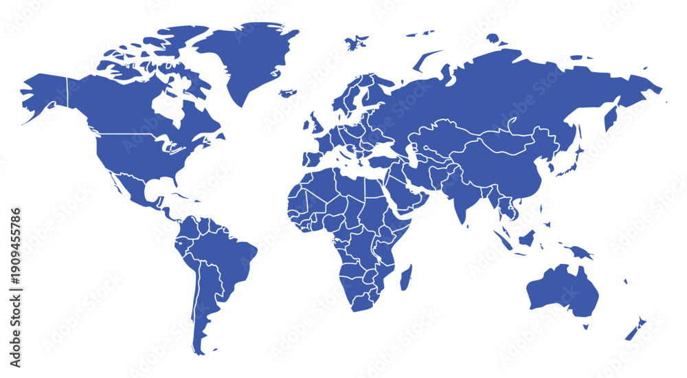Obraz premium World map vector illustration, detailed countries and state borders with accurate contours, isolated on white background, global geography reference design, professional political map graphic for info