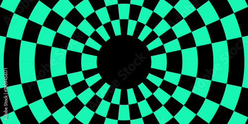 3D chess board green textured room. Abstract perspective tunnel. Vector illustration.