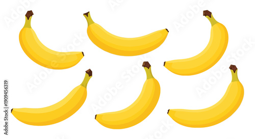Fresh yellow bananas arranged in a cluster on white background illustration.