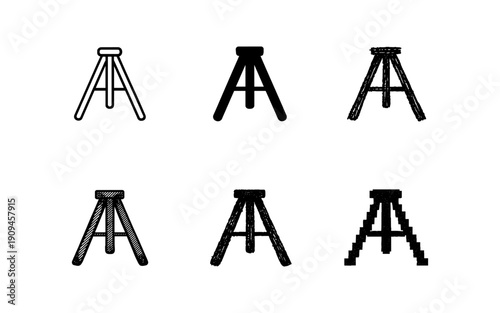 Collection of six tripod icons in various styles and textures on a white background