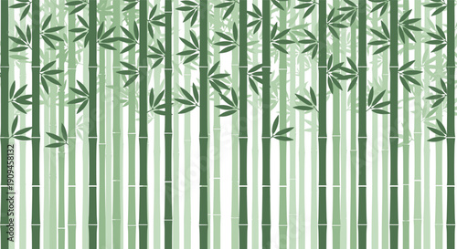 Dense bamboo forest background showing multiple layers of green stalks and leaves creating a tranquil and natural Asian-inspired atmosphere.