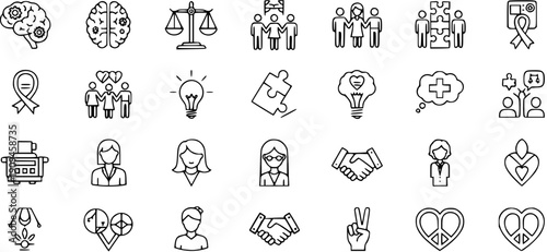 Diverse Icons Representing Mental Health, Justice, Support, Community, and Social Causes