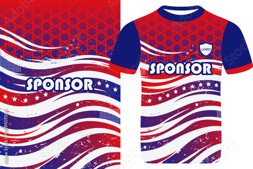 Patriotic Sports Jersey Design with Sponsor Text, Dynamic jersey design, jersey template vector, Abstract Sports Jersey, dress design, editable background, sport T Shirt, sport fashion.