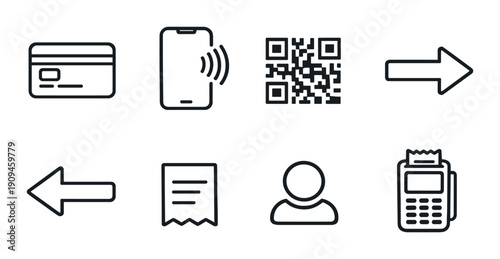 Digital payment icon set with credit card qr code smartphone and receipt symbols
