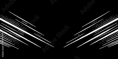 A futuristic black and white abstract background featuring glowing fiber optic lines and motion energy design for a dark space technology wallpaper