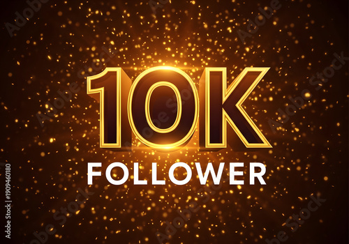 A digital graphic celebrating 10,000 followers on social media with a shiny gold effect