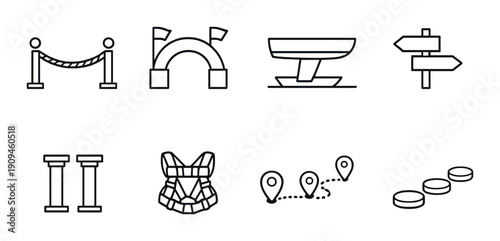 Monochrome navigation icons: path, gps, location, and directions