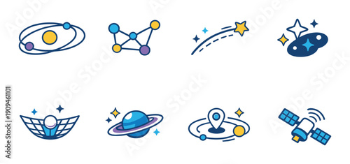 Colorful space icon set with planets and constellations