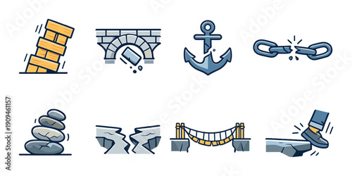 Illustration of metaphorical concepts: stability, support, resilience, and breakage