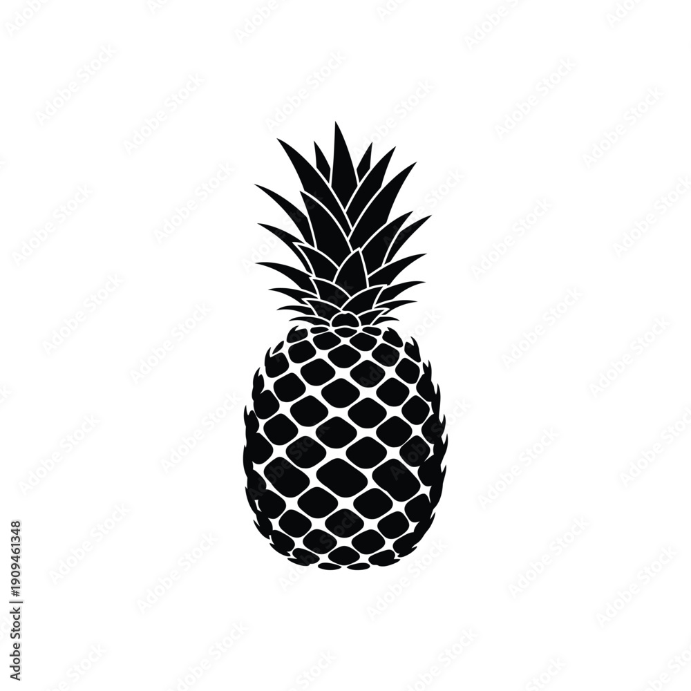Obraz premium Pineapple Silhouette in Minimalist Style with High Contrast Black and White for Fruit Illustration
