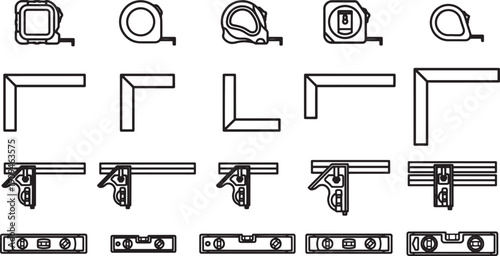 Tools line-art set showing a collection of essential tools used in various construction and craft. The clean lines and uniform style present a neat array of equipment for a range of tasks.