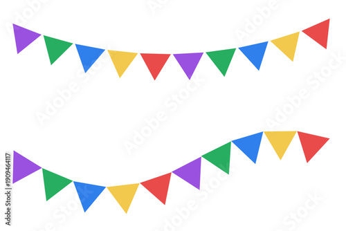 カラフルなガーランドのイラストセット 三角旗の装飾背景素材