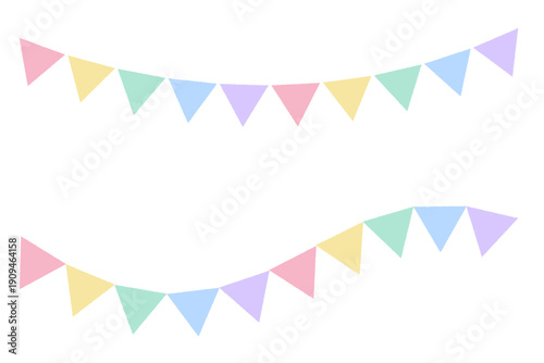 パステルカラーのガーランドイラスト 三角旗のかわいい装飾素材