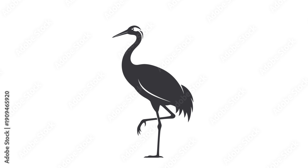 Obraz premium Illustration of a heron walking alone in a serene natural environment from a side viewpoint