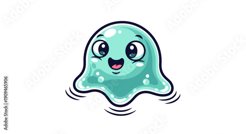 A cheerful cartoon blob floats playfully on the water's surface with a joyful expression and dynamic motion lines