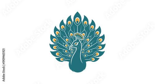 A majestic peacock spreads its vibrant teal and yellow feathers in a stunning display of nature's beauty from a front viewpoint.