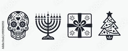 Diverse Holiday and Cultural Celebration Glyph Icons Set