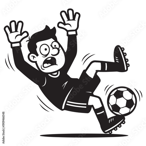 Cartoon Soccer Player Falling with Ball