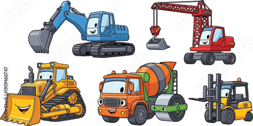 Collection of toy construction vehicles and equipment