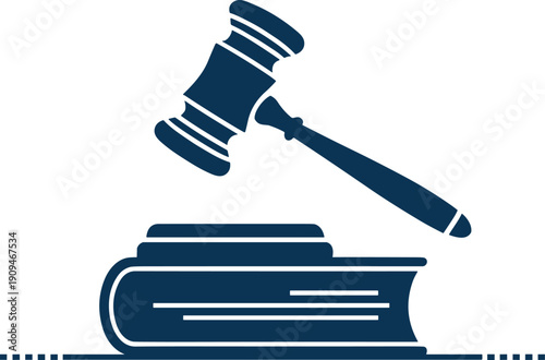 Dark blue gavel on of a book with white background justice court