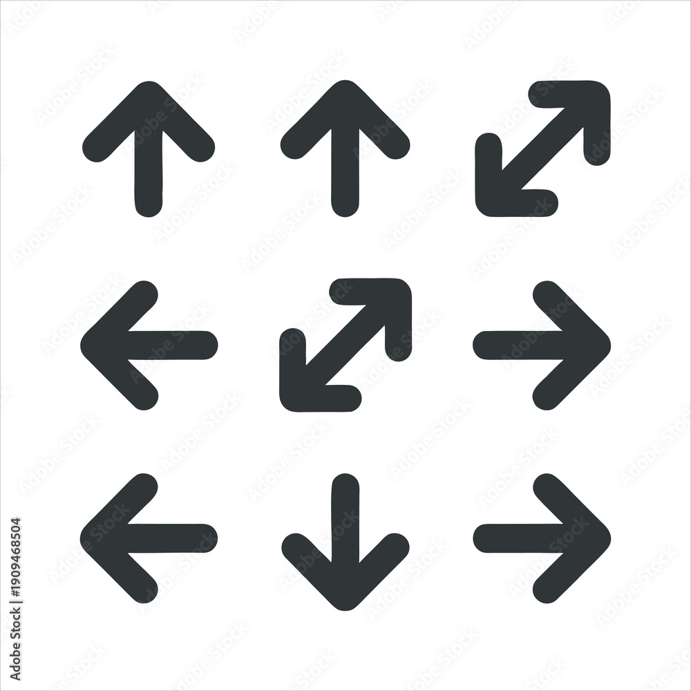 Fototapeta premium A set of black arrows pointing in different directions