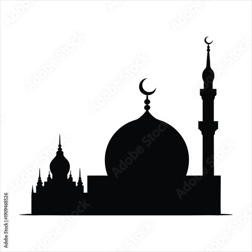 A serene mosque silhouette against a white background